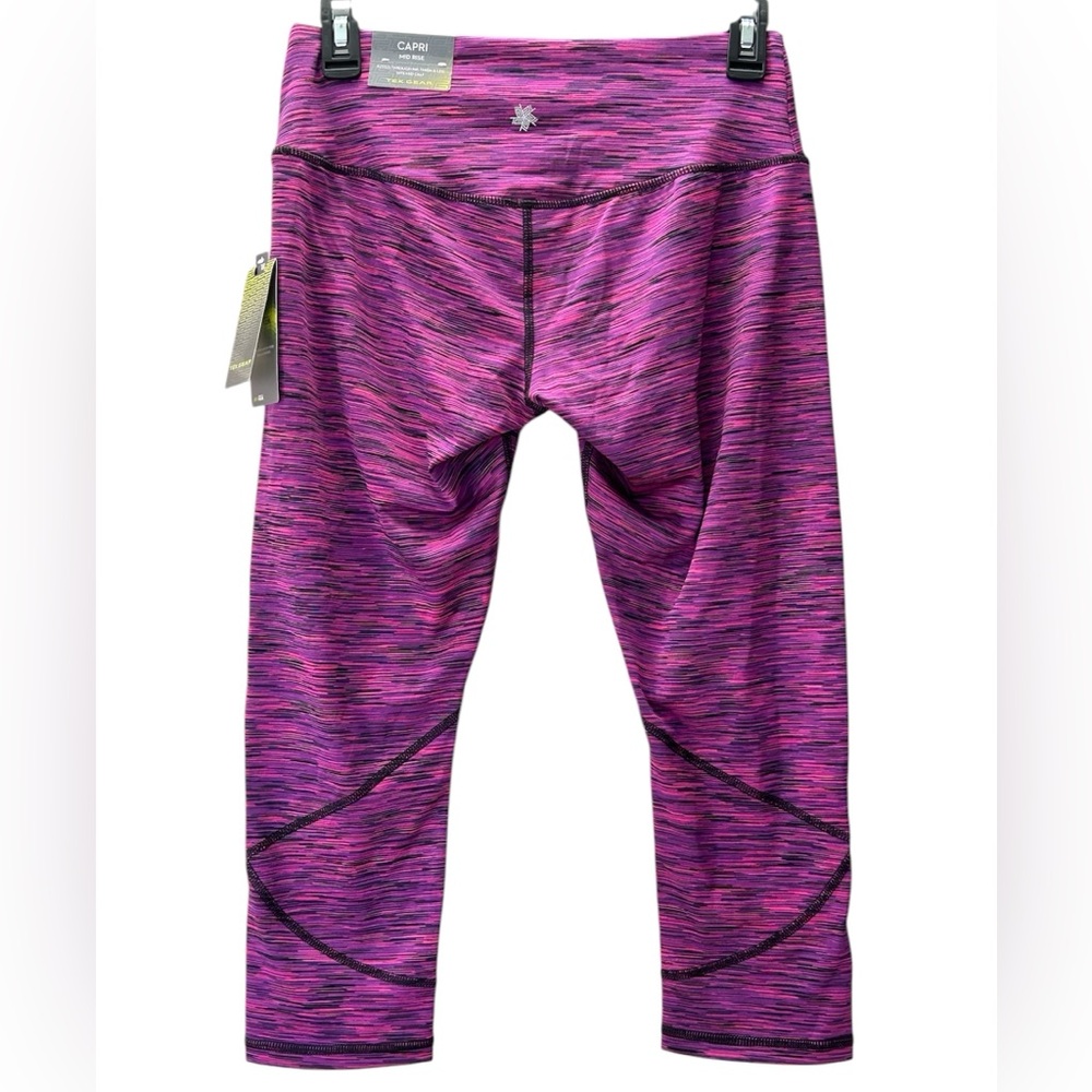 NWT Tek Gear DryTEK Mid Rise Capris Pink Purple Black Activewear Leggings Size S - Picture 2 of 9